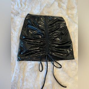 shiny leather skirt